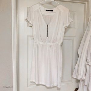 Zara white summer dress front zipper cinch waist